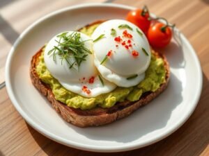 Whole-grain toast with avocado and eggs
