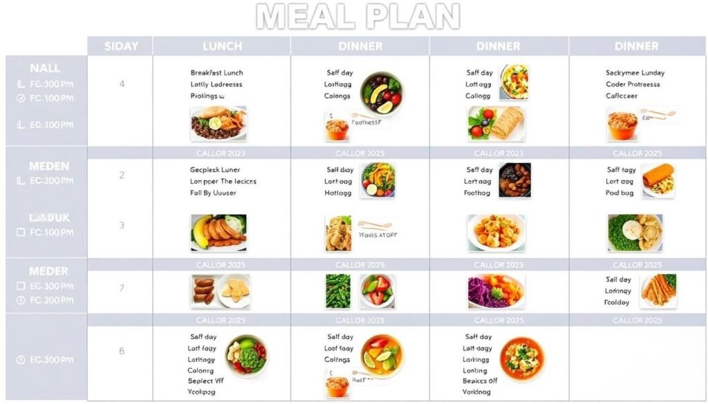 Low-calorie meal prep containers organized for a week