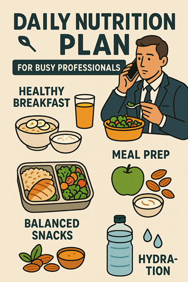 Daily nutrition plan for busy professionals with balanced meals and snacks