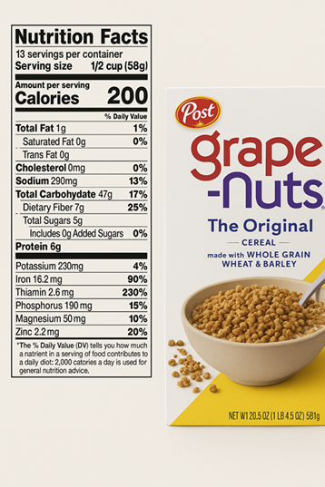 Sample Nutrition Facts Images for Grape Nuts